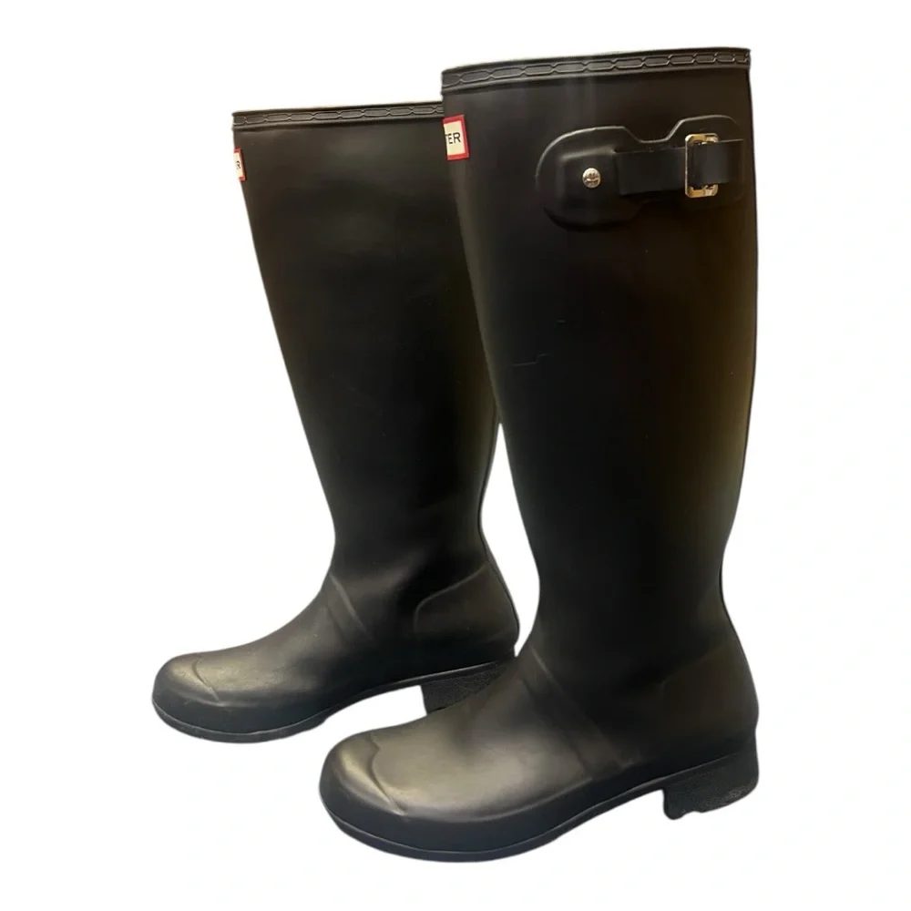 Hunter Original Tall Black Matte Rain Boots Womens Size‎ 7 Wellington Boots